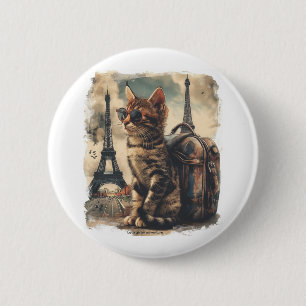 Badge Rond 5 Cm Travel Buddy Cat