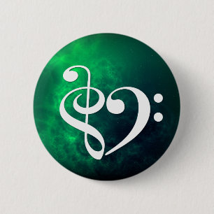 Badge Rond 5 Cm Treble Clef Bass Clef Coeur Baid Green Nebula