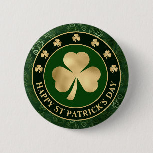 Badge Rond 5 Cm Trèfle de Shamrock vert et or Saint Patrick