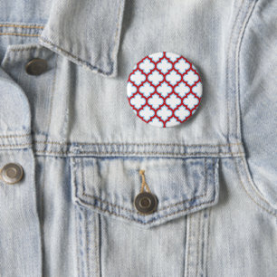 Badge Rond 5 Cm Trellis blanc et rouge, treillis, Quatrefoil