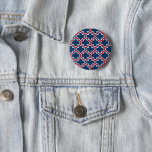 Badge Rond 5 Cm Trellis marocain bleu et rouge, treillis, Quatrefo