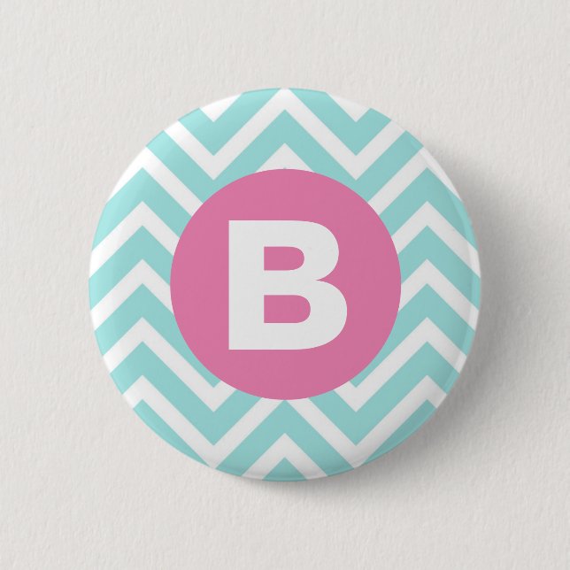 Badge Rond 5 Cm Trendy Light Blue Chevron Pink Monogram (Devant)