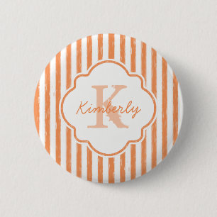 Badge Rond 5 Cm Trendy Orange Peint Stripes Monogramme et nom