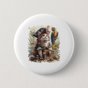 Badge Rond 5 Cm Trésor de chat pirate