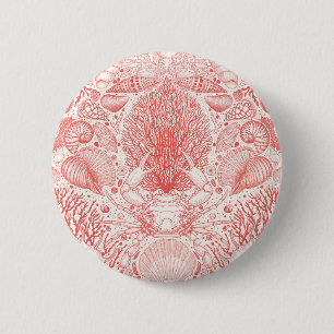 Badge Rond 5 Cm Trésors de plage en rouge corail