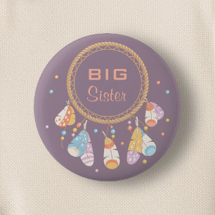 Badge Rond 5 Cm Tribal Dreamcatcher Boho New Baby Big Sister