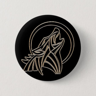 Badge Rond 5 Cm Tribal Metallic Howling Wolf Emblem