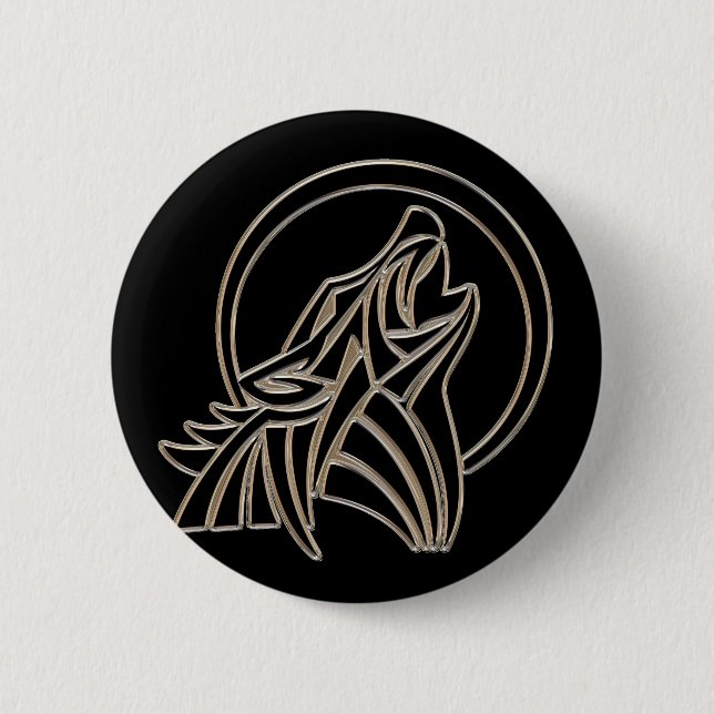 Badge Rond 5 Cm Tribal Metallic Howling Wolf Emblem (Devant)