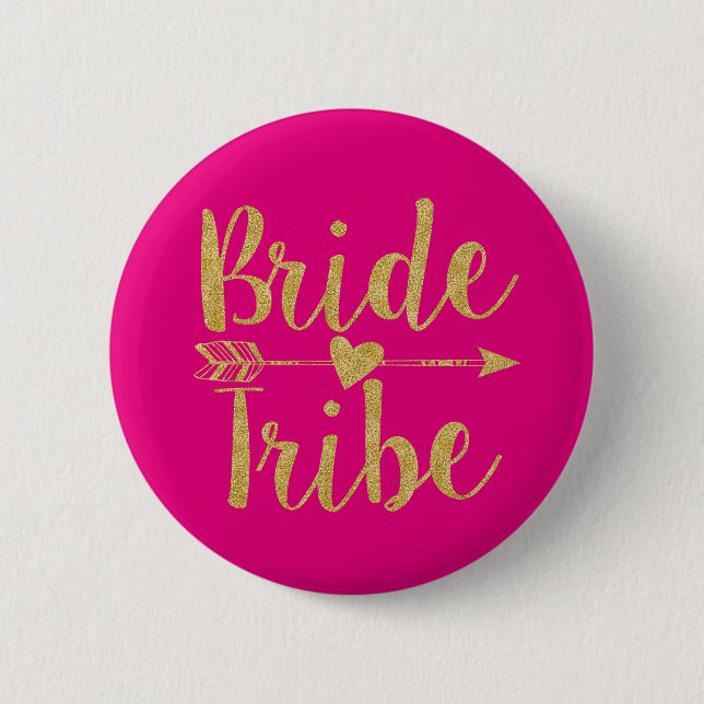 Badge Rond 5 Cm Tribe de mariée | Rose chaud à impression Parties  (Devant)