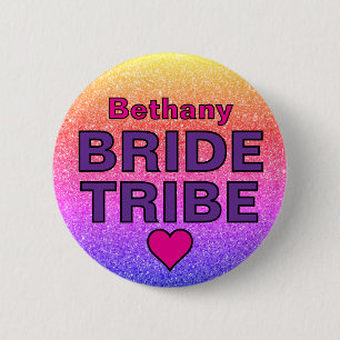 Badge Rond 5 Cm Tribu de la mariée pailletée fausse nom personnali