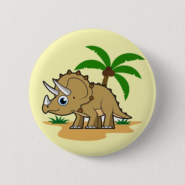 Badge Rond 5 Cm Tricératops Dans Un Climat Tropical. (Devant)