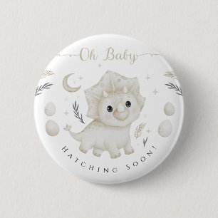 Badge Rond 5 Cm Triceratops Fête de Naissance Bébé Dinosaure Neutr