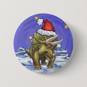 Badge Rond 5 Cm Tricératops Noël