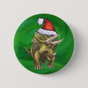 Badge Rond 5 Cm Tricératops vert Noël