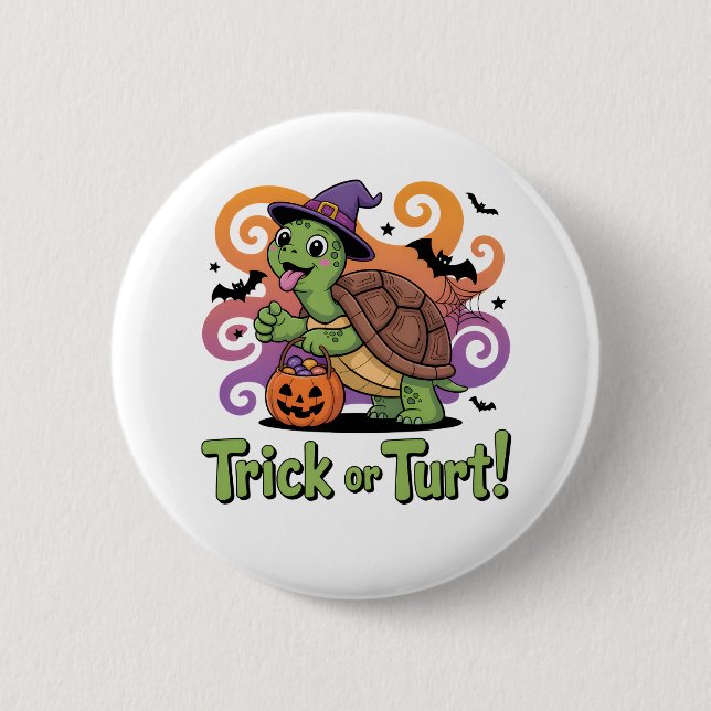 Badge Rond 5 Cm Trick ou Turt Funny Turtle Halloween (Devant)