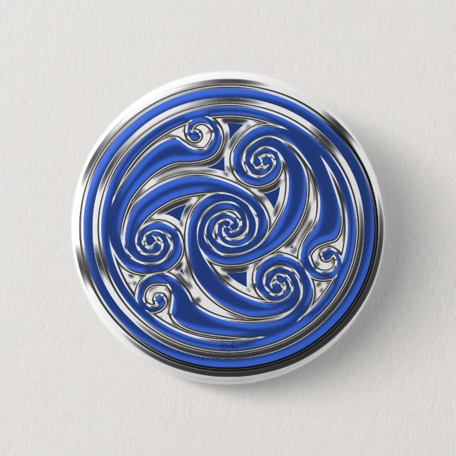 Badge Rond 5 Cm Triskel argenté bleu (Devant)