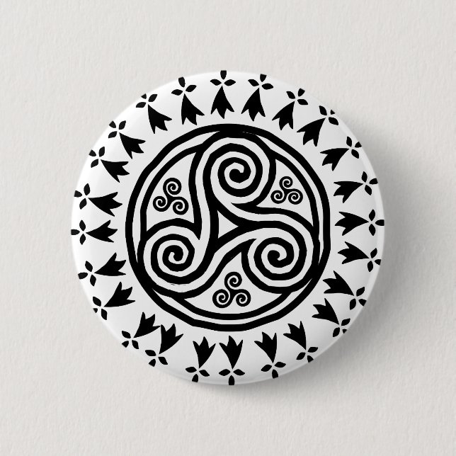 Badge Rond 5 Cm Triskel et hermines bretons (Devant)