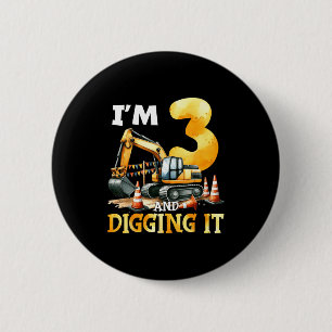 Badge Rond 5 Cm Trois 3 ans 3ème anniversaire Construction Garçon
