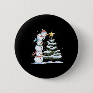 Badge Rond 5 Cm Trois bonshommes de neige arrangent un arbre de No