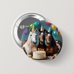 Badge Rond 5 Cm Trois Chevaux Piebald fête d'anniversaire,