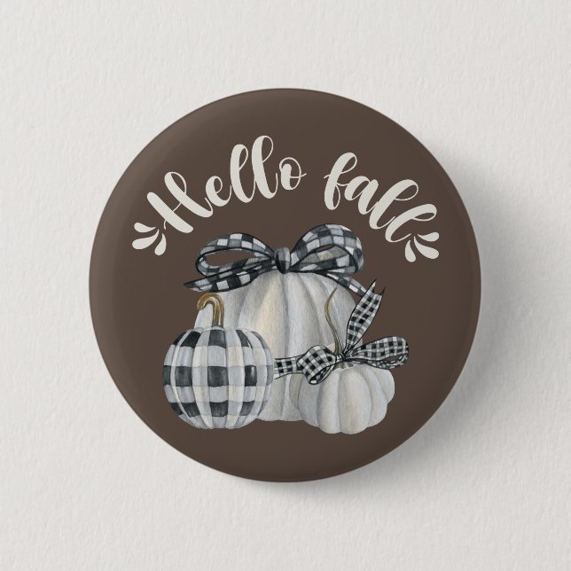 Badge Rond 5 Cm Trois Citrouilles Bonjour Automne (Devant)