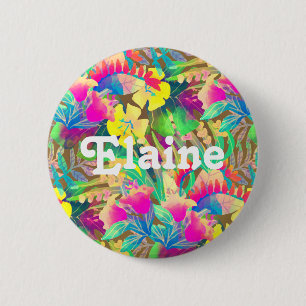 Badge Rond 5 Cm Tropical hawaïen floral et feuillage coloré