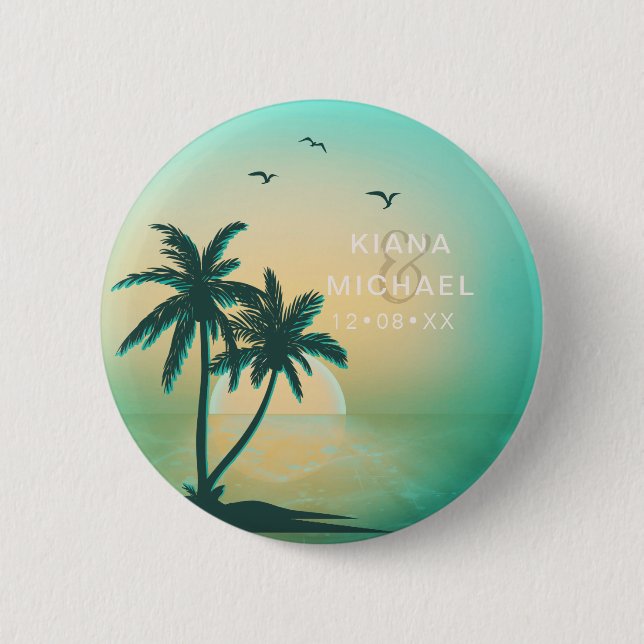 Badge Rond 5 Cm Tropical Isle Sunrise Mariage Turquoise ID581 (Devant)
