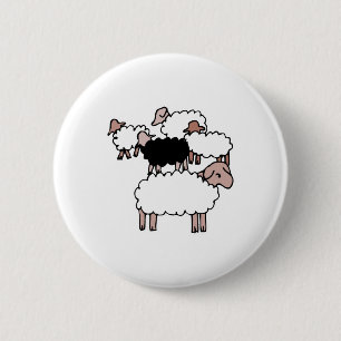 Badge Rond 5 Cm troupeau de moutons avec mouton noir