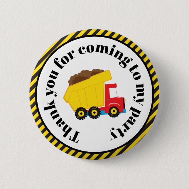 Badge Rond 5 Cm Truck et Digger "Merci pour venir" (Devant)