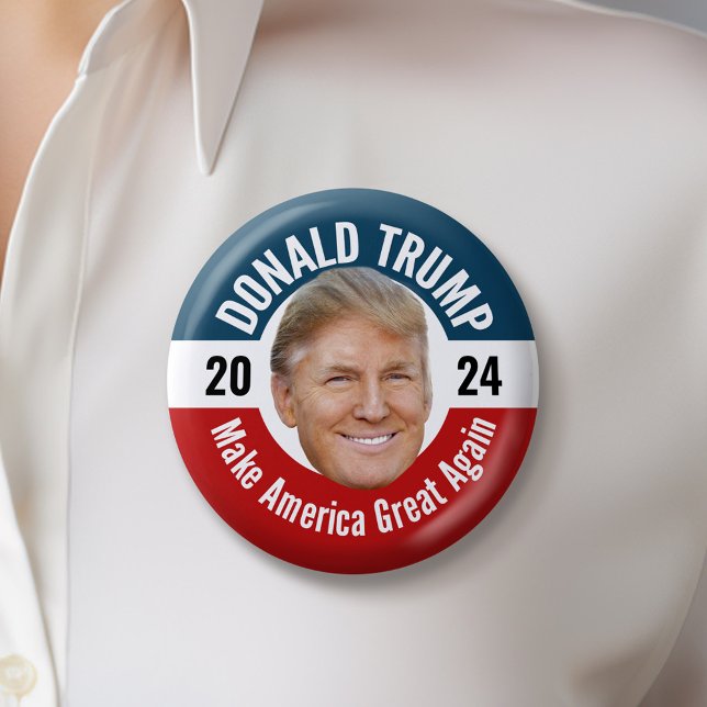 Badge Rond 5 Cm Trump 2024 avec photo - Conception de la tête flot (Trump 2024 Button)