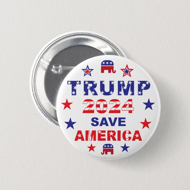 BADGE ROND 5 CM TRUMP 2024 SAVE AMERICA (Devant & derrière)