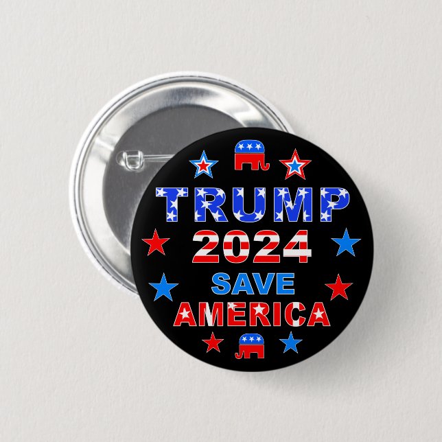 BADGE ROND 5 CM TRUMP 2024 SAVE AMERICA (Devant & derrière)
