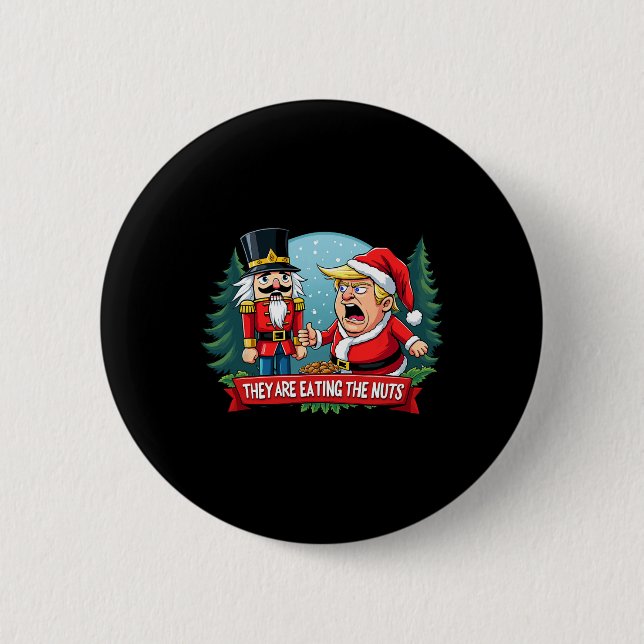 Badge Rond 5 Cm Trump Santa Claus Avec Casse-Noisette Ils Mangent (Devant)