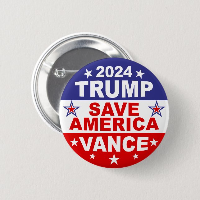 BADGE ROND 5 CM TRUMP VANCE 2024 SAVE AMERICA (Devant & derrière)