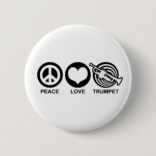Badge Rond 5 Cm Trumpet Peace Love