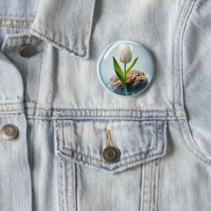 Badge Rond 5 Cm Tulipe blanche dans une bulle