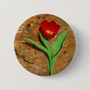 Badge Rond 5 Cm Tulipe jaune et rouge