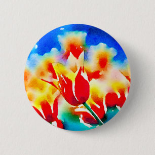 Badge Rond 5 Cm Tulipes d'aquarelle