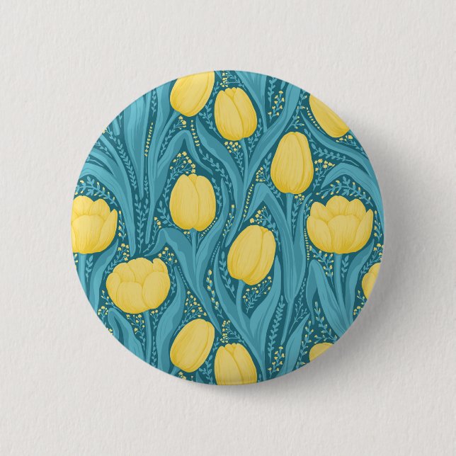 Badge Rond 5 Cm Tulipes en bleu et jaune (Devant)