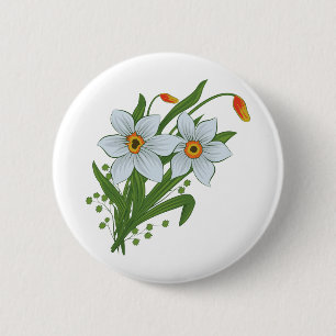 Badge Rond 5 Cm Tulipes et jonquilles Fleurs