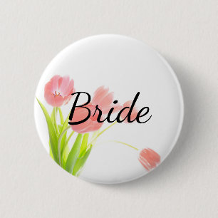 Badge Rond 5 Cm Tulipes Rose Tendre Mariée