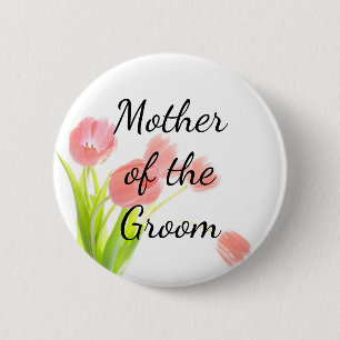 Badge Rond 5 Cm Tulipes Rose Tendre Mère du Marié