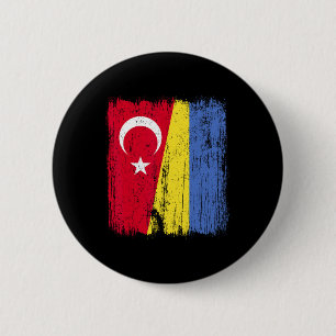 Badge Rond 5 Cm Turquie Ukraine Demi-drapeau Patrimoine turc ukrai