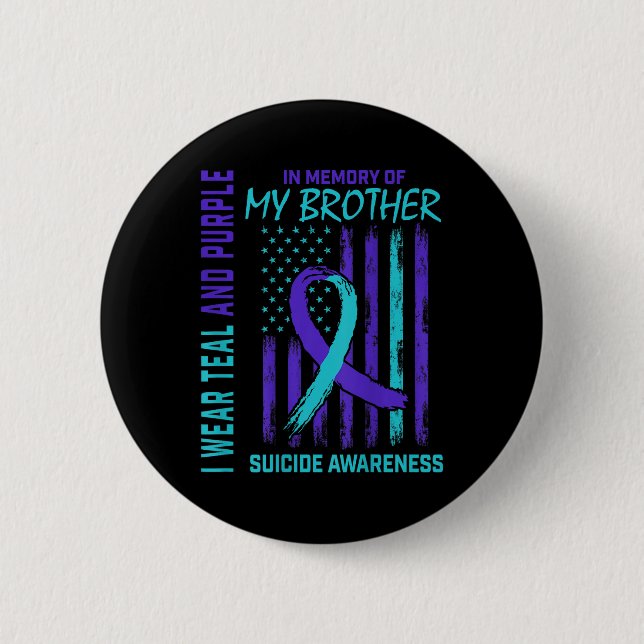 Badge Rond 5 Cm Turquoise Violet Ruban Suicide Sensibilisation Ind (Devant)