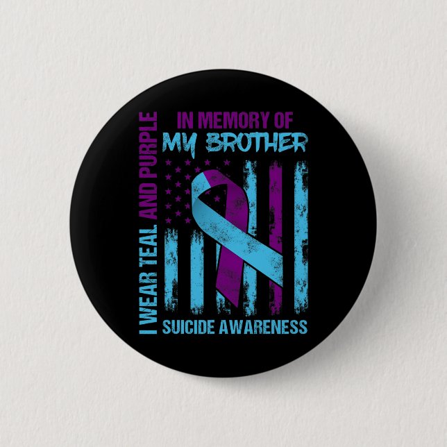 Badge Rond 5 Cm Turquoise Violet Ruban Suicide Sensibilisation Ind (Devant)
