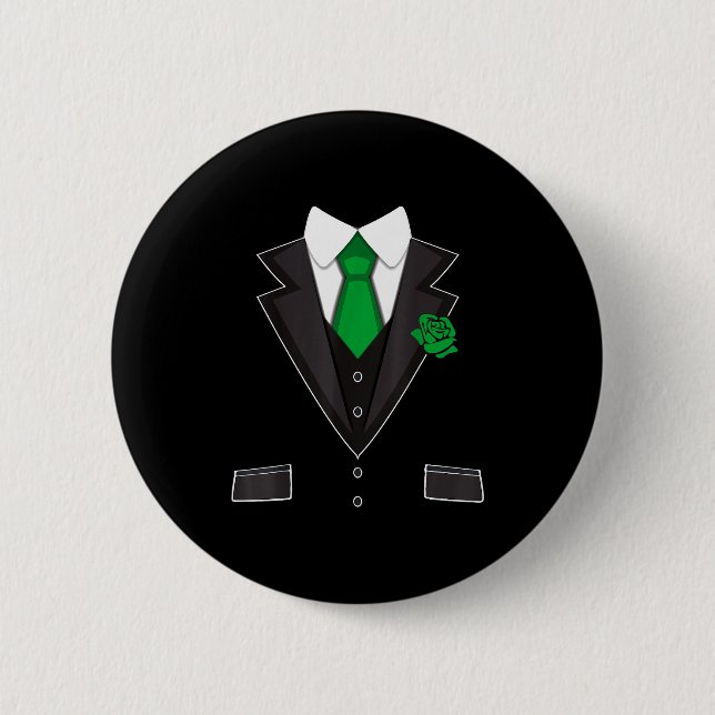 Badge Rond 5 Cm Tuxedo Costume Green Rose Tie Funny St. Patrick's  (Devant)