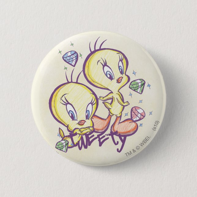 Badge Rond 5 Cm TWEETY™ avec Gems (Devant)