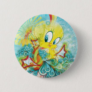 Badge Rond 5 Cm TWEETY™ En Vague Bleue