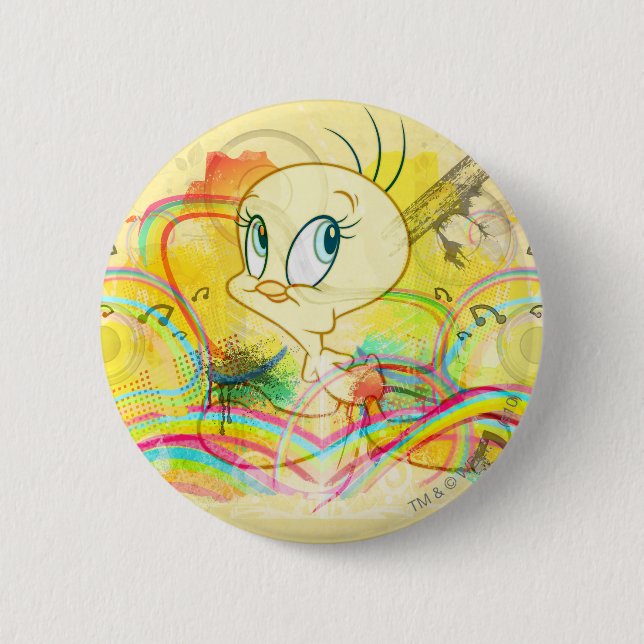 Badge Rond 5 Cm TWEETY™ sous les arcs-en-ciel (Devant)