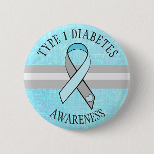 Badge Rond 5 Cm Type 1 Bouton gris bleu de sensibilisation au diab